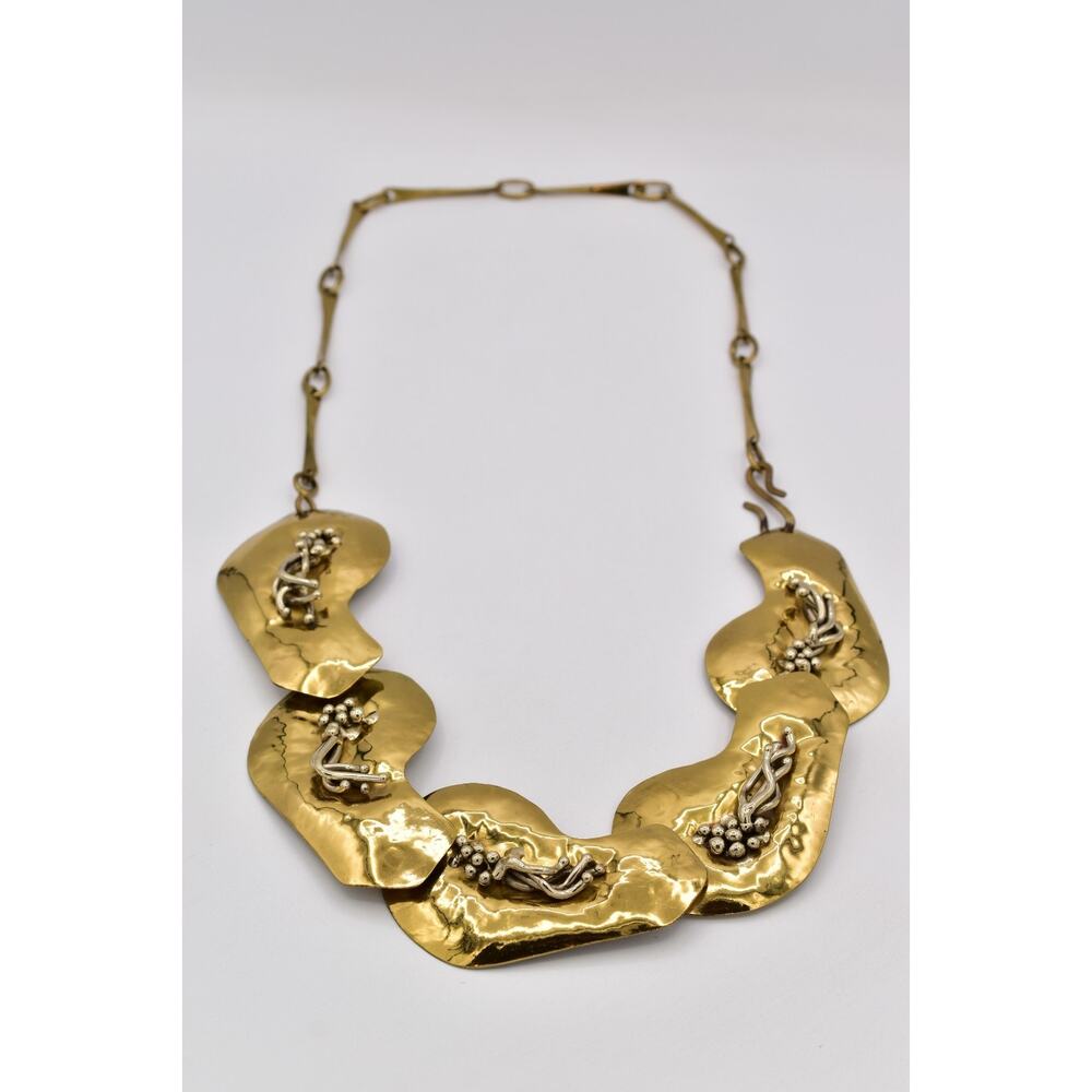 Joseph Boris Brutalist Mixed Metal Flower Chain Belt Hammered Gold Chunky